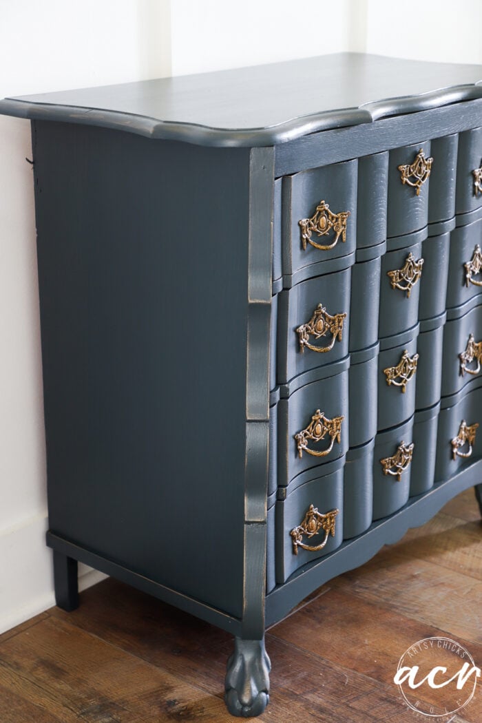 blue dresser from the side