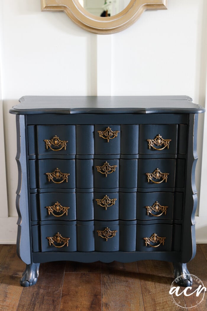 up close of blue dresser