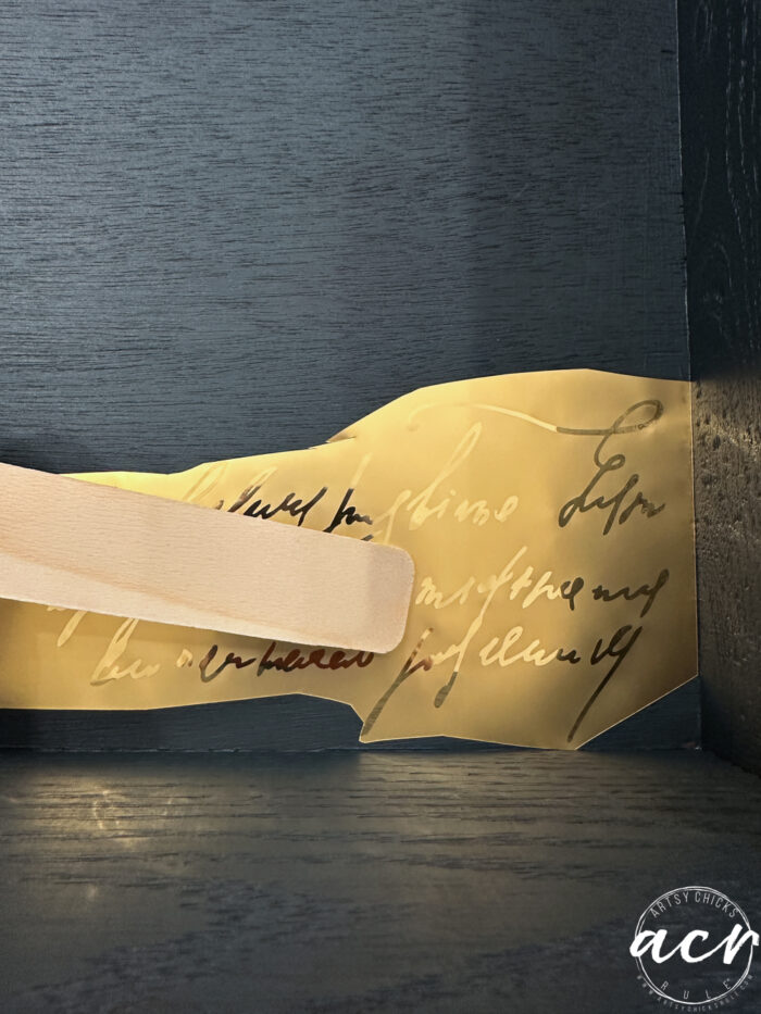 applying the gold transfer to inside of drawer
