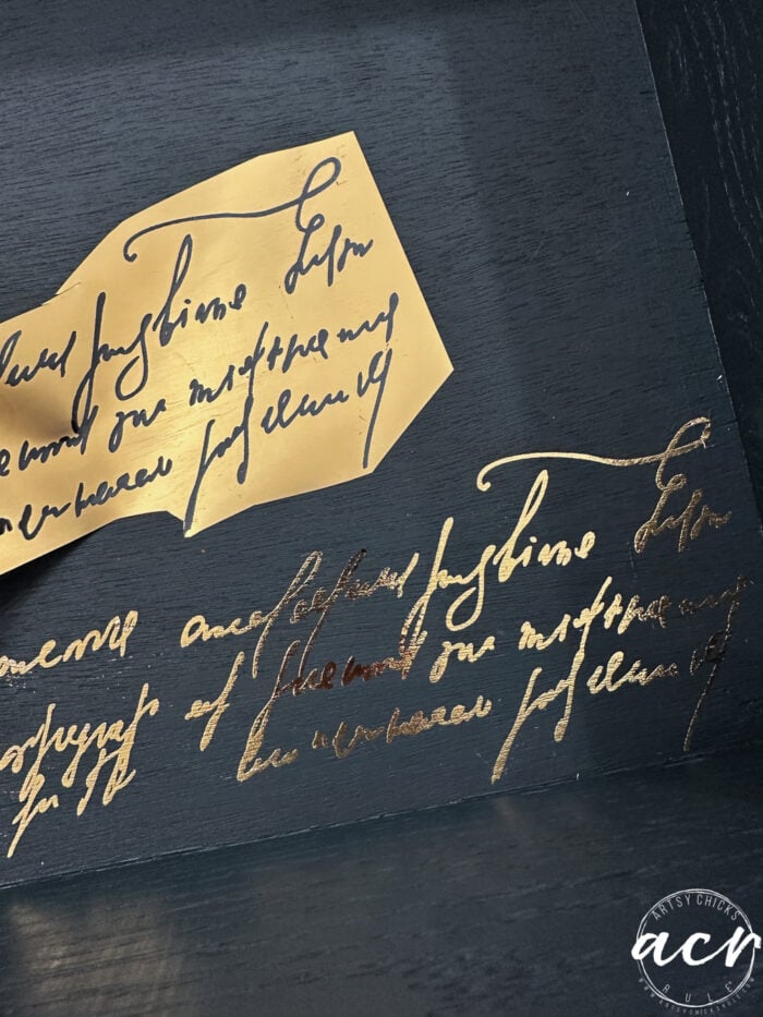 gold transfer transferred inside drawer